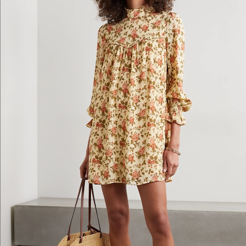Reformation Jourdan Ruffled Varenna Floral-print Crepe Mini Dress